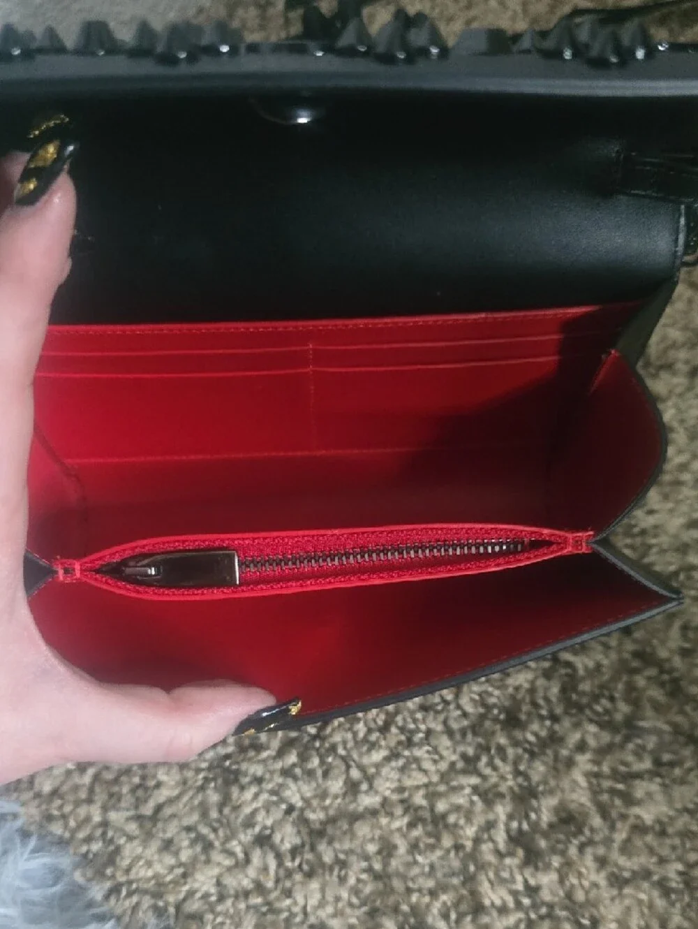 Christian Louboutin Palmona Black On Black W Gunmetal Chain/Red Interior(GOOD)🖤 - Picture 14 of 16